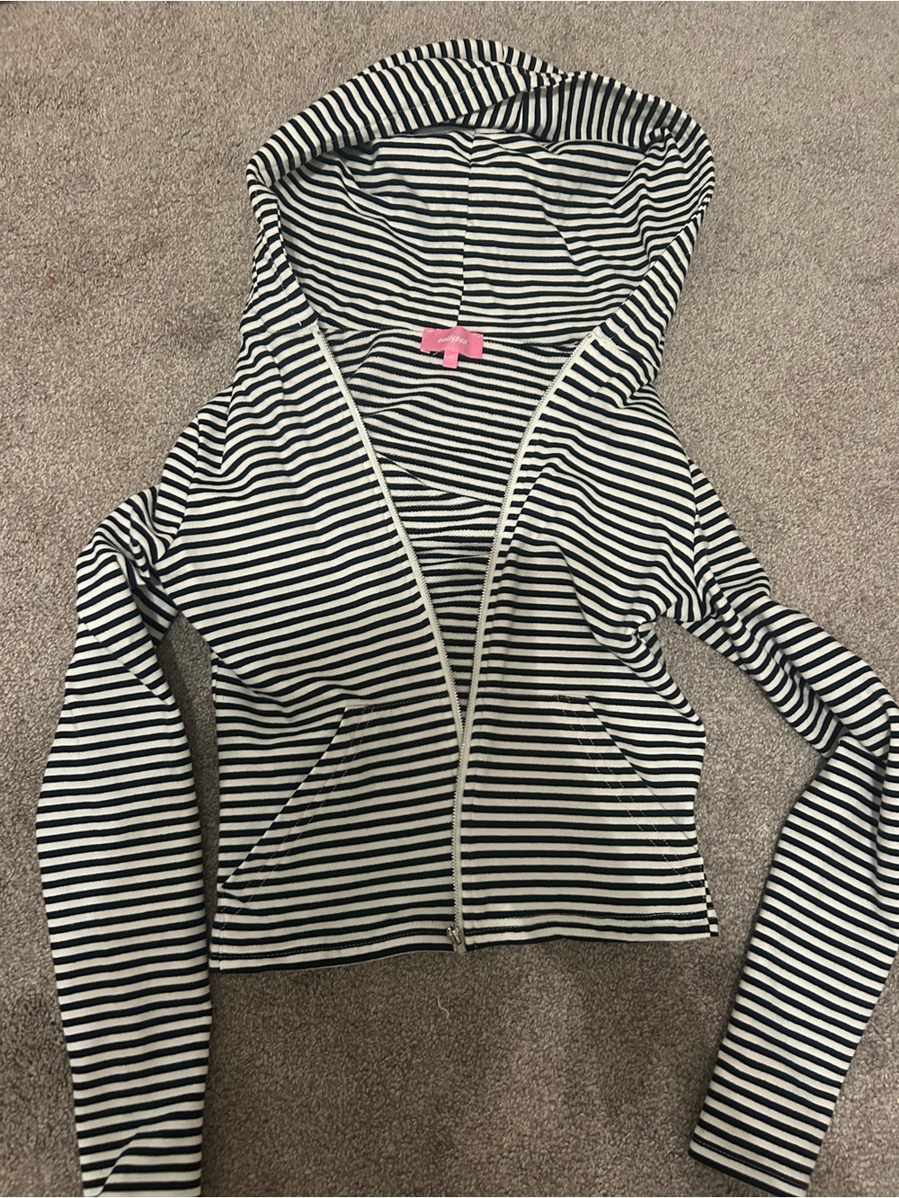 Edikted Navy & White Striped Hooded Zip Jacket